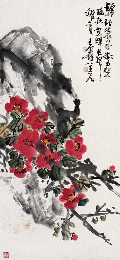 王个簃 1987年作 牡丹 立轴